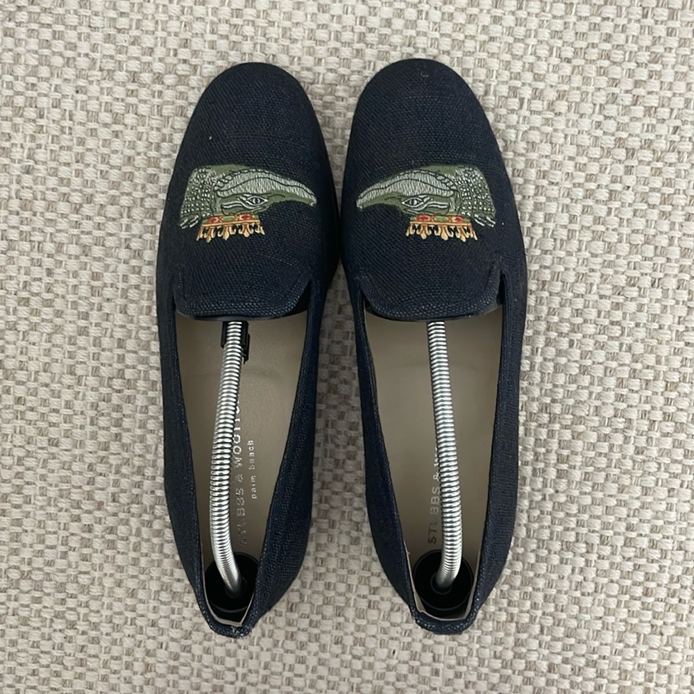 Stubbs & Wootton Gator Loafers in navy featuring crown